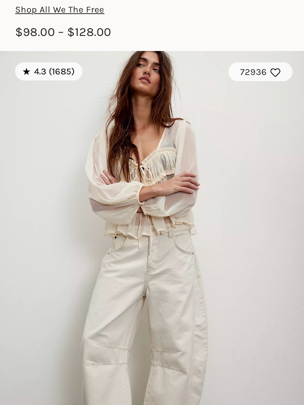 Free People We The Free Light Cream Wide-Leg Crop Pants - Picture 9 of 9